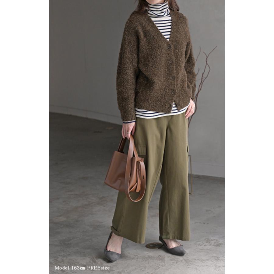 カーディガン ニット メランジ レディース トップス アウター セーター オーバー ニットカーディガン 長袖 長い ボリュームスリーブ Vネック リブ 羽織 | HUG.U | 18