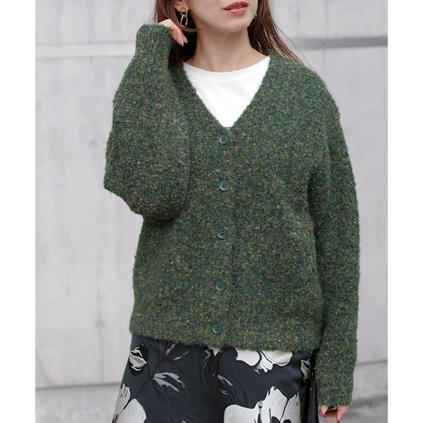 カーディガン ニット メランジ レディース トップス アウター セーター オーバー ニットカーディガン 長袖 長い ボリュームスリーブ Vネック リブ 羽織 | HUG.U | 20
