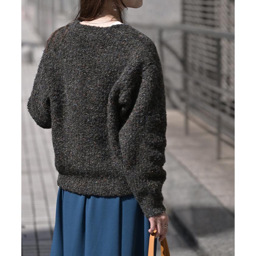 カーディガン ニット メランジ レディース トップス アウター セーター オーバー ニットカーディガン 長袖 長い ボリュームスリーブ Vネック リブ 羽織 | HUG.U | 21