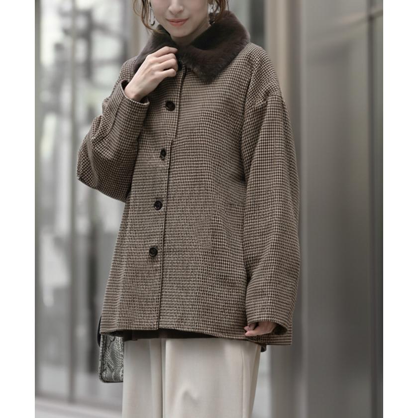 HUG.U（ハグユー） アウター ジャケット 千鳥格子 ファー襟 レディース
