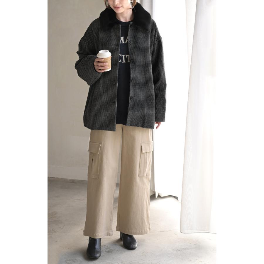 HUG.U（ハグユー） アウター ジャケット 千鳥格子 ファー襟 レディース