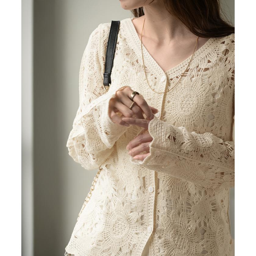 HUG.U（ハグユー） カーディガン レース 透かし編み レディース