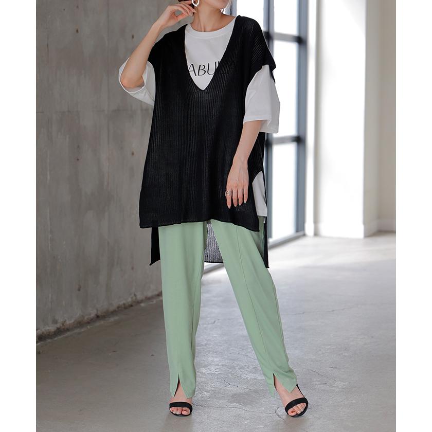 福袋 コーデセット 3点セット レディース Tシャツ ベスト パンツ 人気 セット ティーシャツ チュニック ロゴ 接触冷感 UVカット ジレ サマーニット 2,500円OFF | HUG.U | 04