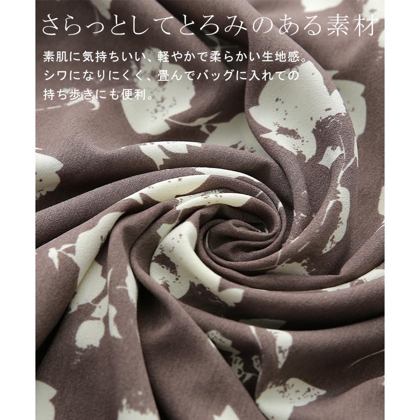 シャツ レディース トップス 花柄 とろみ シワになりにくい お尻が隠れる 長袖 羽織 ブラウス チュニック バンドカラー ノーカラー | HUG.U | 17