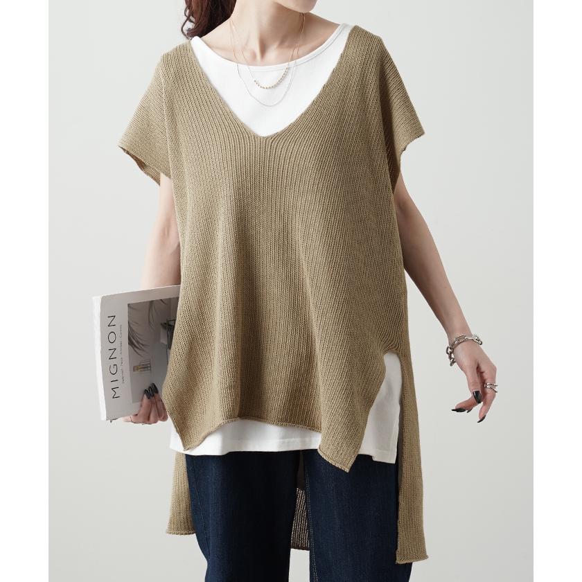トップス レディース サマーニット ベスト メッシュ チュニック ニットベスト レイヤード Vネック お尻が隠れる | HUG.U | 12