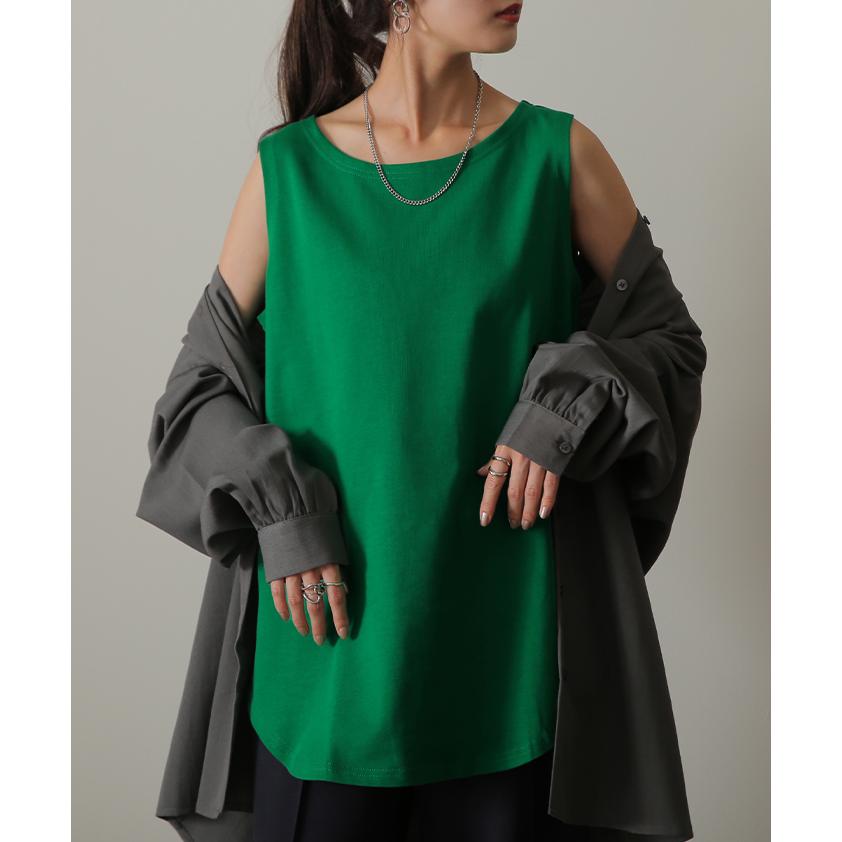 タンクトップ レディース 綿100% 透けにくい トップス ノースリーブ 厚手 ラウンド裾 レイヤード 長め 厚手 | HUG.U | 11