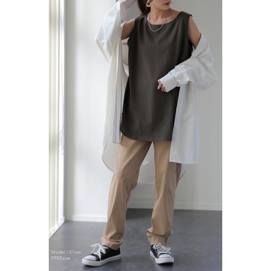 タンクトップ レディース 綿100% 透けにくい トップス ノースリーブ 厚手 ラウンド裾 レイヤード 長め 厚手 | HUG.U | 13