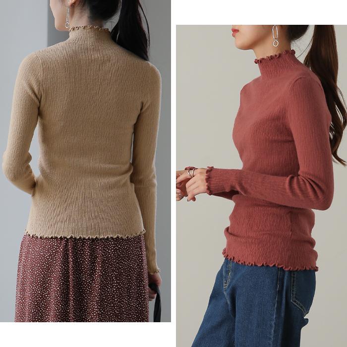 ニット レディース トップス ハイネック リブニット インナー レイヤード メロウ モックネック ストレッチ 長袖 | HUG.U | 24