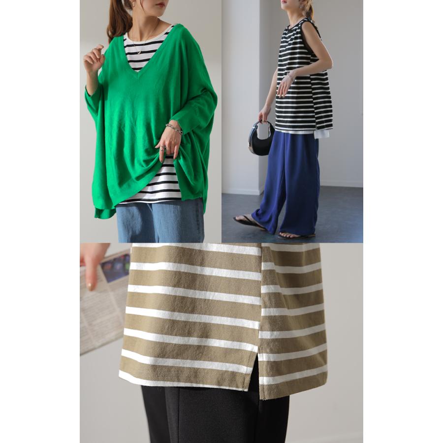 タンクトップ レディース トップス ボーダー 綿100% ノースリーブ レイヤード インナー チュニック | HUG.U | 19