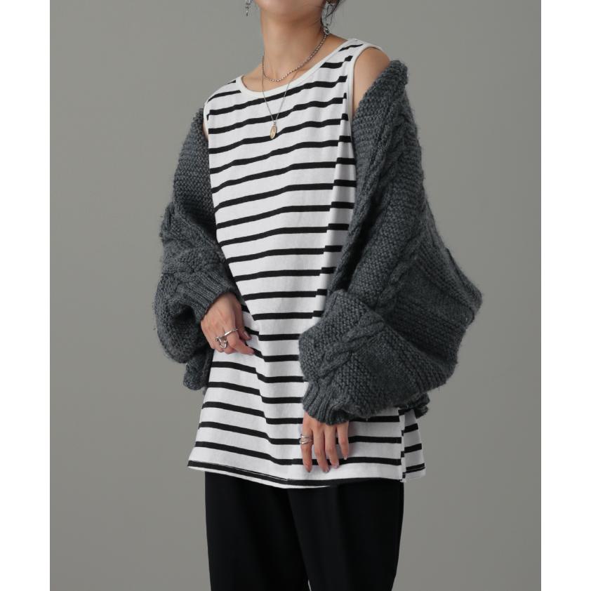 タンクトップ レディース トップス ボーダー 綿100% ノースリーブ レイヤード インナー チュニック | HUG.U | 05