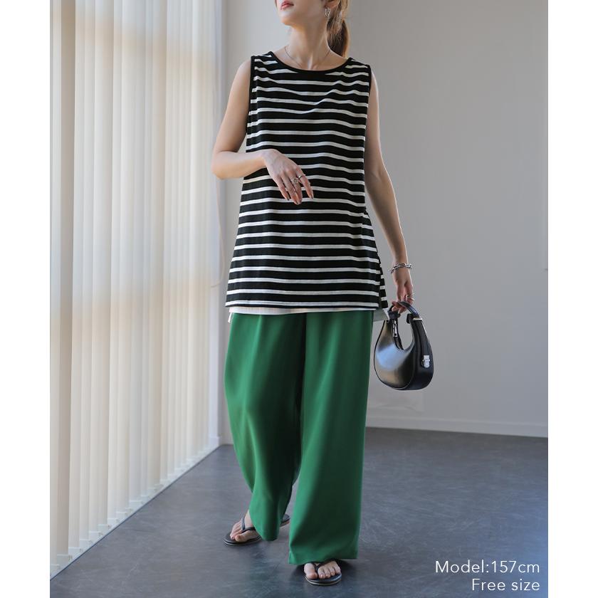 タンクトップ レディース トップス ボーダー 綿100% ノースリーブ レイヤード インナー チュニック | HUG.U | 06