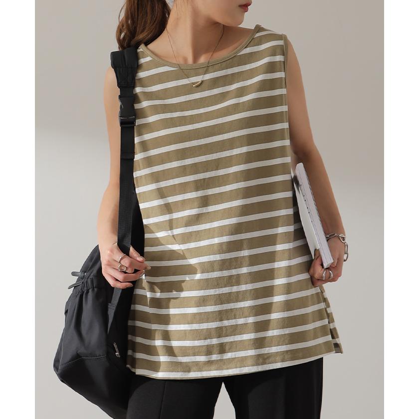 タンクトップ レディース トップス ボーダー 綿100% ノースリーブ レイヤード インナー チュニック | HUG.U | 08