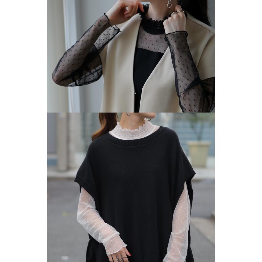 トップス レディース シアー インナー シースルー ドット レース レイヤード ハイネック 長袖 タートル | HUG.U | 21