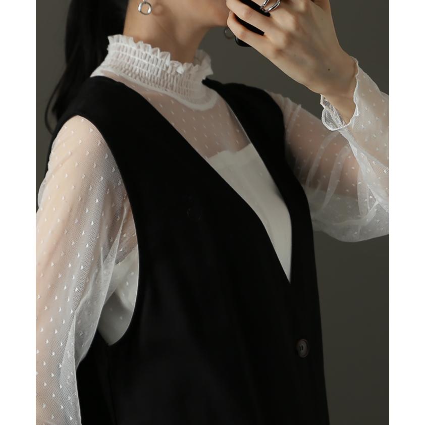 トップス レディース シアー インナー シースルー ドット レース レイヤード ハイネック 長袖 タートル | HUG.U | 06