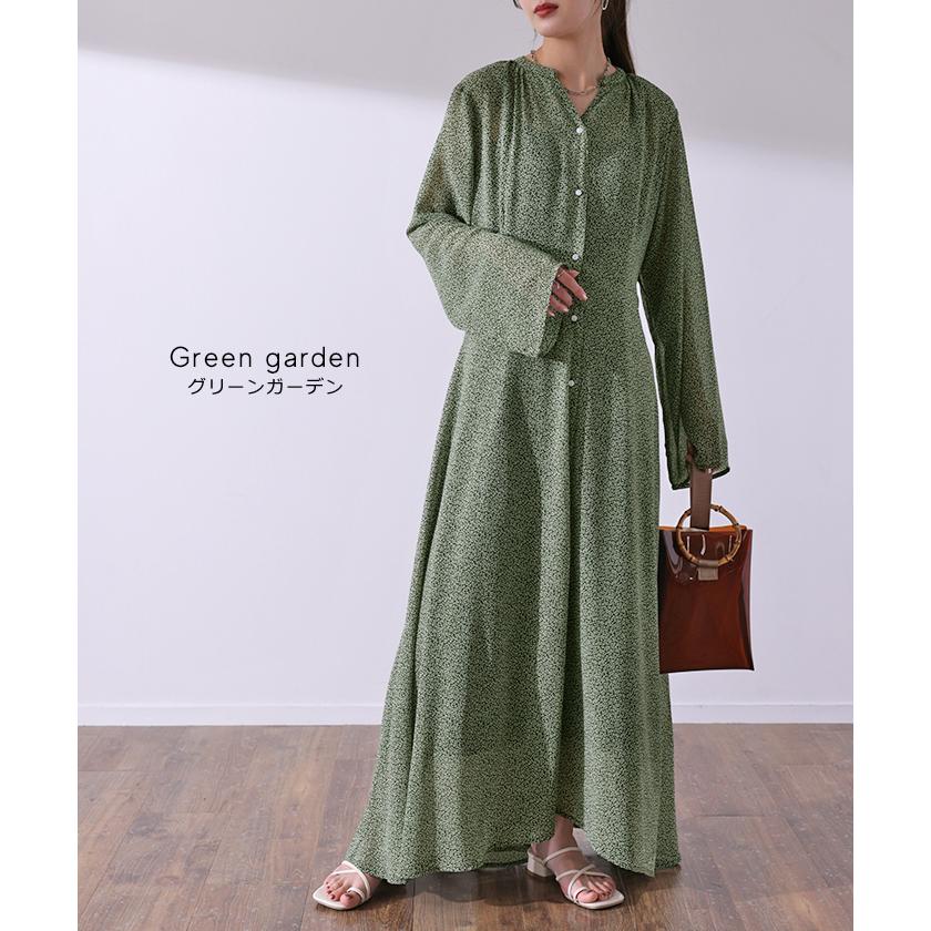 ワンピース ロング 2点セット インナー付き シフォン ロングワンピ ペチコート キャミソール 長袖 透け 花柄 羽織 レディース | HUG.U | 15