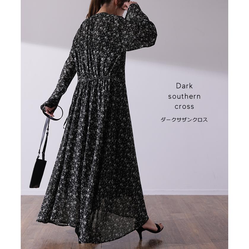 ワンピース ロング 2点セット インナー付き シフォン ロングワンピ ペチコート キャミソール 長袖 透け 花柄 羽織 レディース | HUG.U | 16