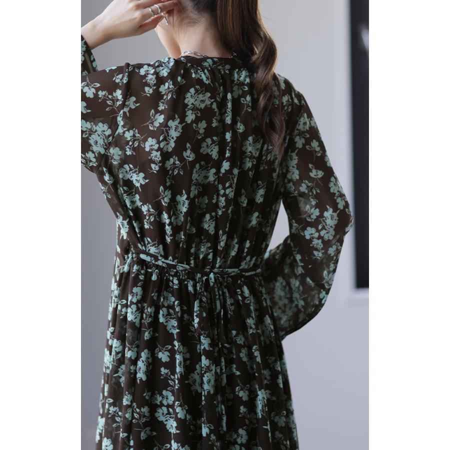 ワンピース ロング 2点セット インナー付き シフォン ロングワンピ ペチコート キャミソール 長袖 透け 花柄 羽織 レディース | HUG.U | 21