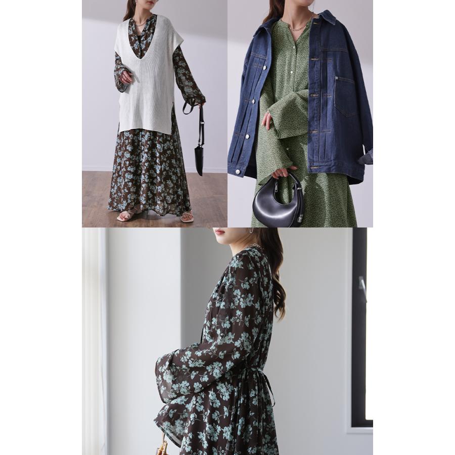 ワンピース ロング 2点セット インナー付き シフォン ロングワンピ ペチコート キャミソール 長袖 透け 花柄 羽織 レディース | HUG.U | 22