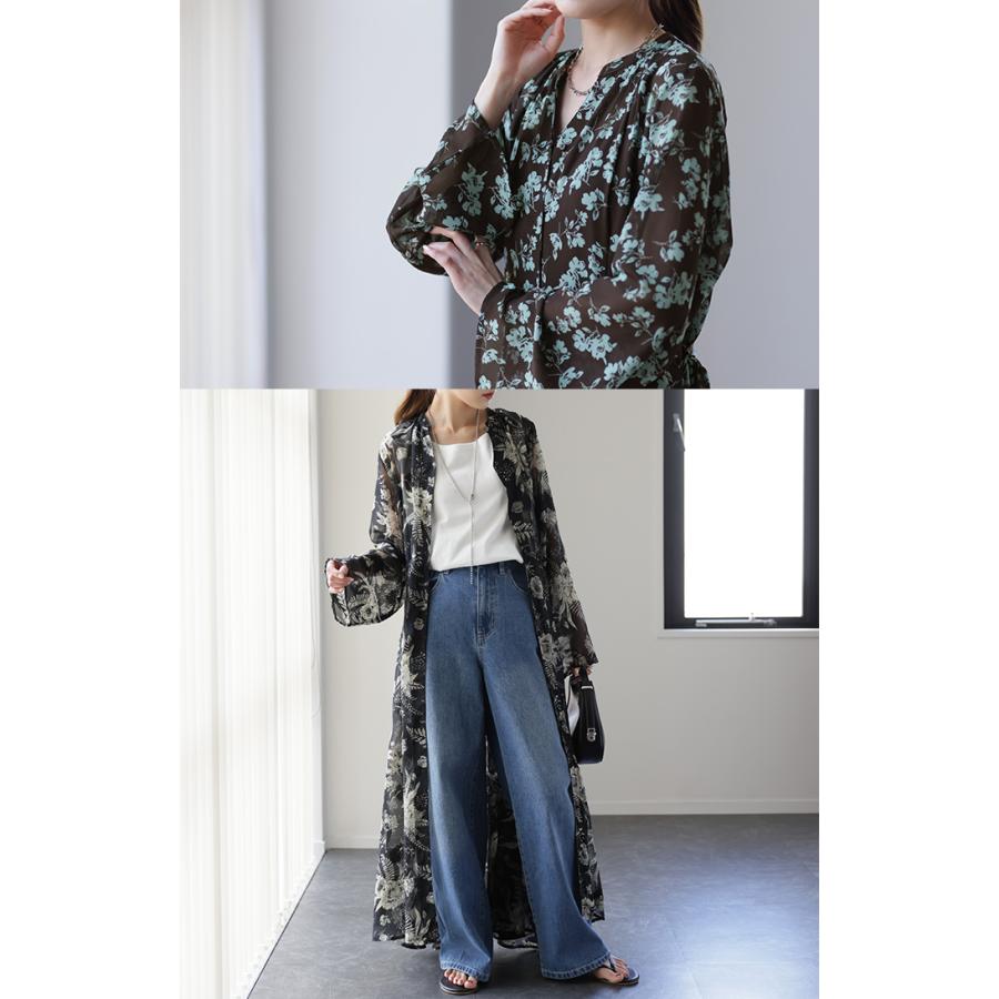 ワンピース ロング 2点セット インナー付き シフォン ロングワンピ ペチコート キャミソール 長袖 透け 花柄 羽織 レディース | HUG.U | 06