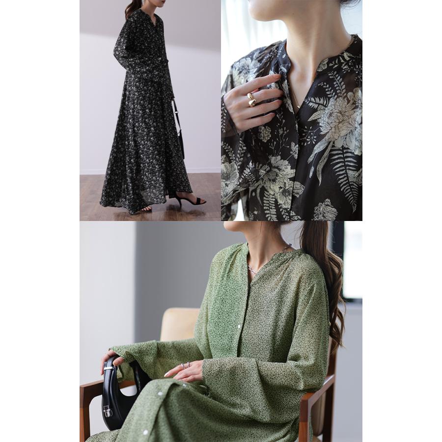 ワンピース ロング 2点セット インナー付き シフォン ロングワンピ ペチコート キャミソール 長袖 透け 花柄 羽織 レディース | HUG.U | 11
