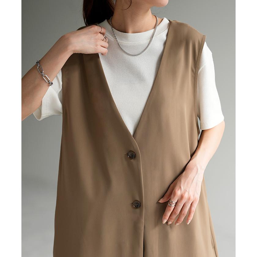 ベスト レディース ジレ トップス ロングベスト 前開き ロングジレ ロング 黒 お尻が隠れる 羽織 きれいめ レイヤード | HUG.U | 12