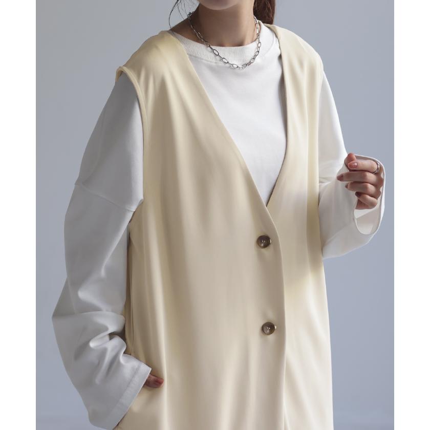 ベスト レディース ジレ トップス ロングベスト 前開き ロングジレ ロング 黒 お尻が隠れる 羽織 きれいめ レイヤード | HUG.U | 16