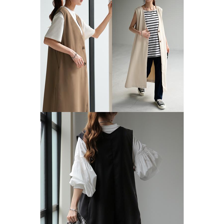 ベスト レディース ジレ トップス ロングベスト 前開き ロングジレ ロング 黒 お尻が隠れる 羽織 きれいめ レイヤード | HUG.U | 18