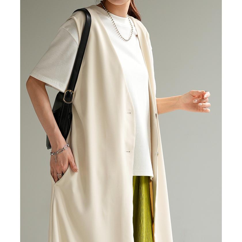 ベスト レディース ジレ トップス ロングベスト 前開き ロングジレ ロング 黒 お尻が隠れる 羽織 きれいめ レイヤード | HUG.U | 20