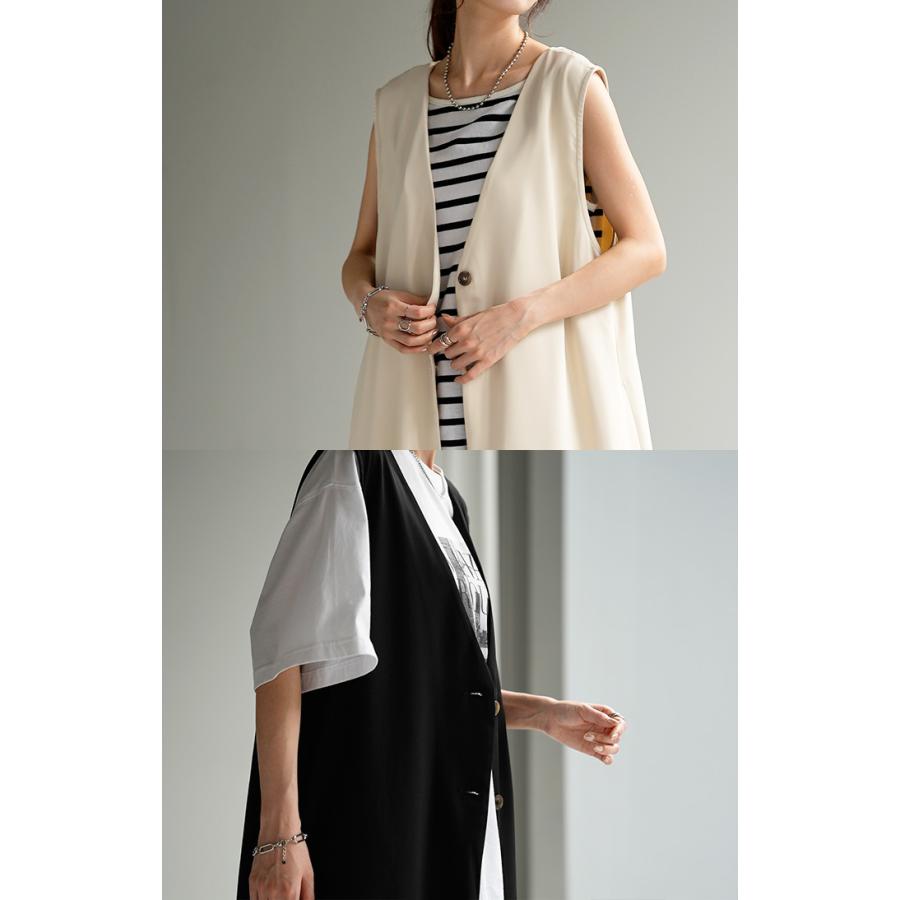 ベスト レディース ジレ トップス ロングベスト 前開き ロングジレ ロング 黒 お尻が隠れる 羽織 きれいめ レイヤード | HUG.U | 06