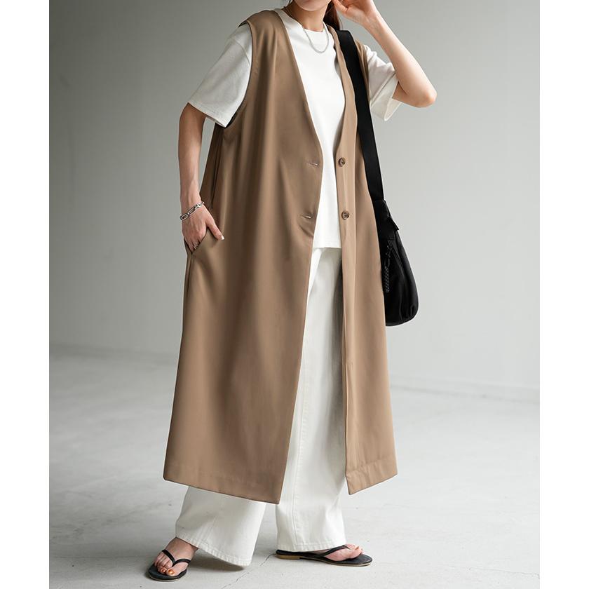 ベスト レディース ジレ トップス ロングベスト 前開き ロングジレ ロング 黒 お尻が隠れる 羽織 きれいめ レイヤード | HUG.U | 07