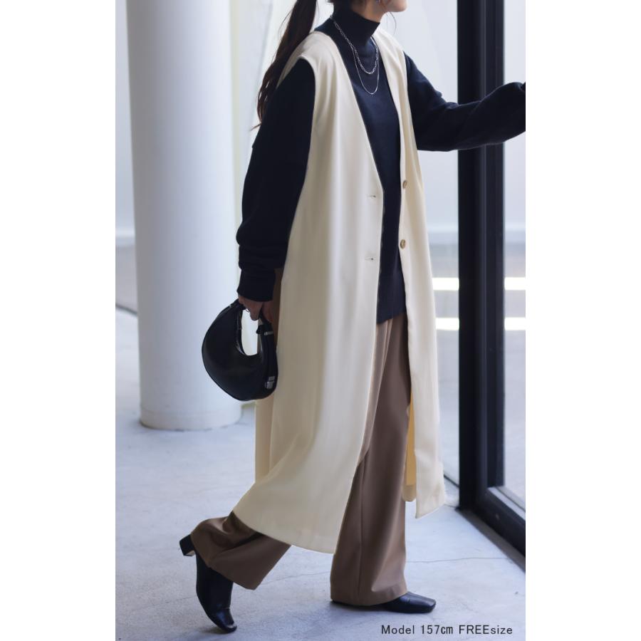 ベスト レディース ジレ トップス ロングベスト 前開き ロングジレ ロング 黒 お尻が隠れる 羽織 きれいめ レイヤード | HUG.U | 09