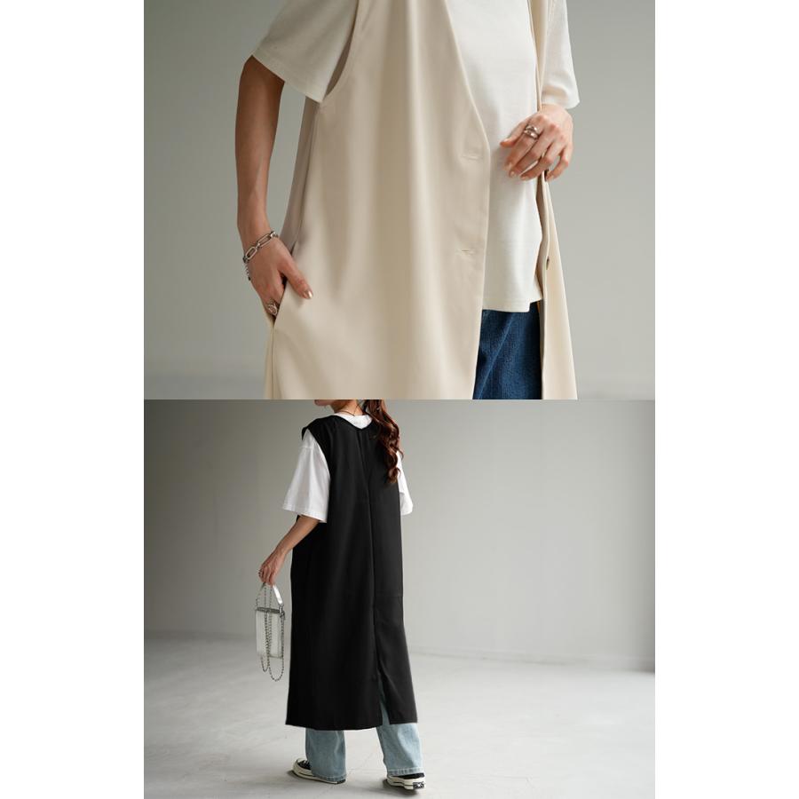 ベスト レディース ジレ トップス ロングベスト 前開き ロングジレ ロング 黒 お尻が隠れる 羽織 きれいめ レイヤード | HUG.U | 11