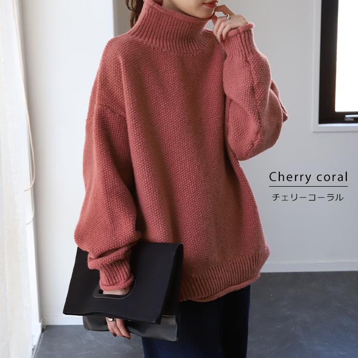ニット レディース トップス セーター タートルネック タートル 長袖 ハイネック 肉厚 リブ 鹿のこ 無地 | HUG.U | 27