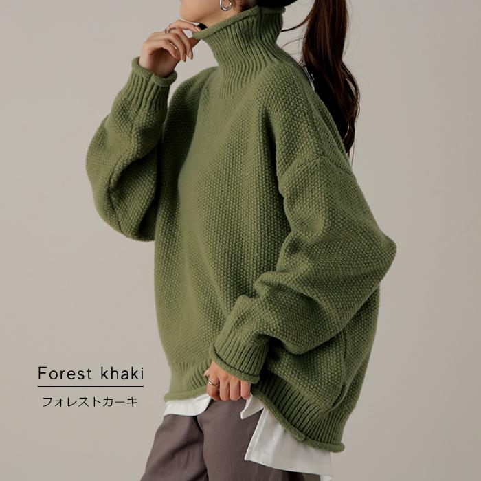 ニット レディース トップス セーター タートルネック タートル 長袖 ハイネック 肉厚 リブ 鹿のこ 無地 | HUG.U | 30