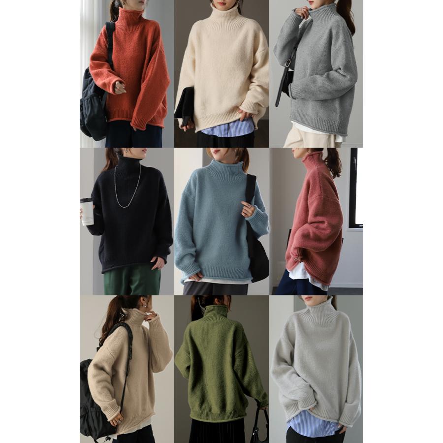 ニット レディース トップス セーター タートルネック タートル 長袖 ハイネック 肉厚 リブ 鹿のこ 無地 | HUG.U | 17