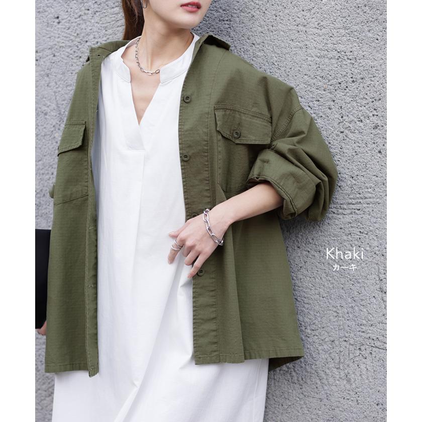 シャツ レディース トップス ミリタリー ジャケット 綿100% ミリタリーシャツ アウター 長袖 厚手 羽織 | HUG.U | 12