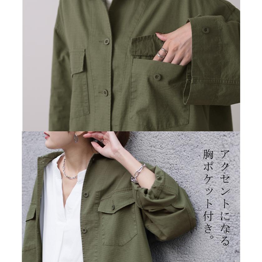 シャツ レディース トップス ミリタリー ジャケット 綿100% ミリタリーシャツ アウター 長袖 厚手 羽織 | HUG.U | 16