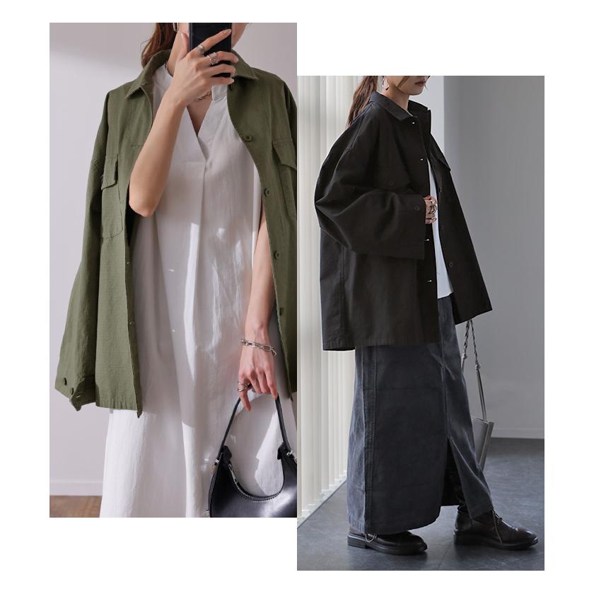 シャツ レディース トップス ミリタリー ジャケット 綿100% ミリタリーシャツ アウター 長袖 厚手 羽織 | HUG.U | 18