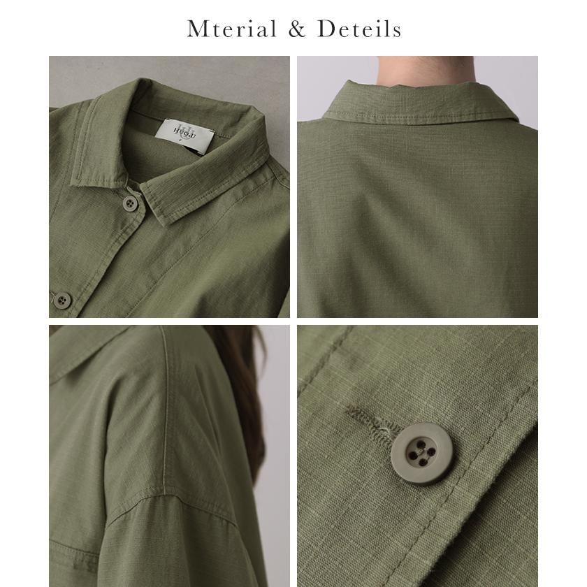 シャツ レディース トップス ミリタリー ジャケット 綿100% ミリタリーシャツ アウター 長袖 厚手 羽織 | HUG.U | 20