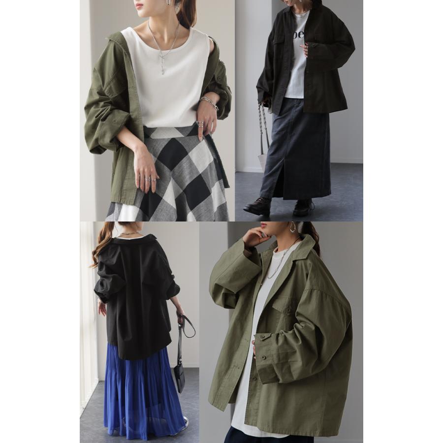 シャツ レディース トップス ミリタリー ジャケット 綿100% ミリタリーシャツ アウター 長袖 厚手 羽織 | HUG.U | 21