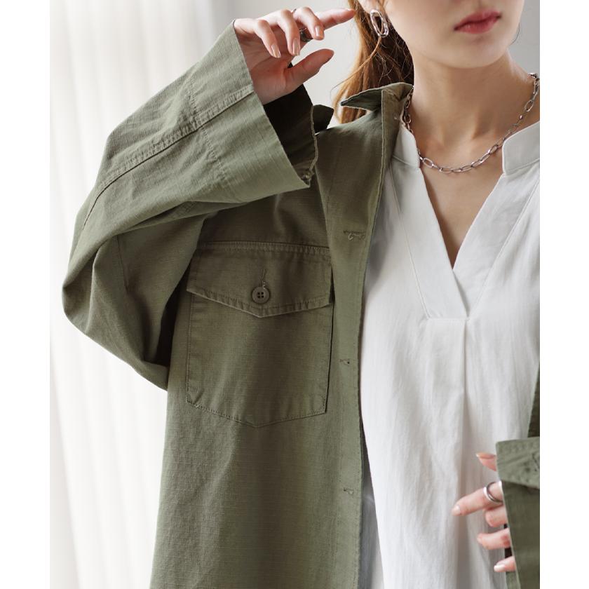 シャツ レディース トップス ミリタリー ジャケット 綿100% ミリタリーシャツ アウター 長袖 厚手 羽織 | HUG.U | 05