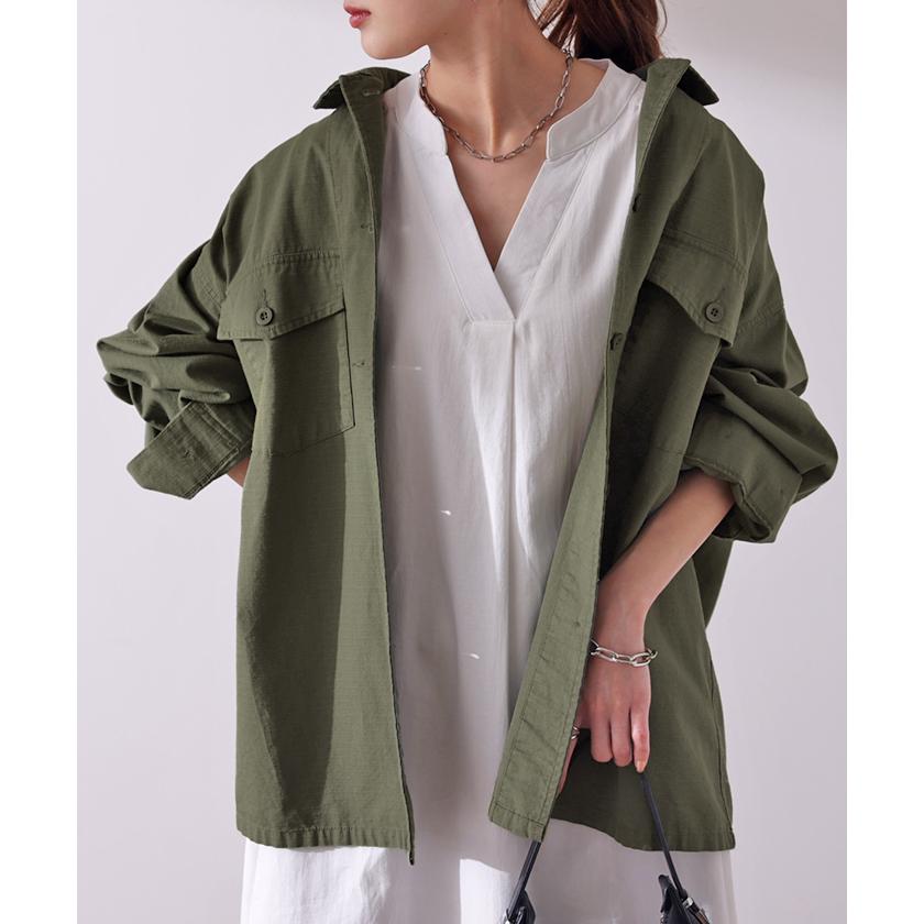 シャツ レディース トップス ミリタリー ジャケット 綿100% ミリタリーシャツ アウター 長袖 厚手 羽織 | HUG.U | 06