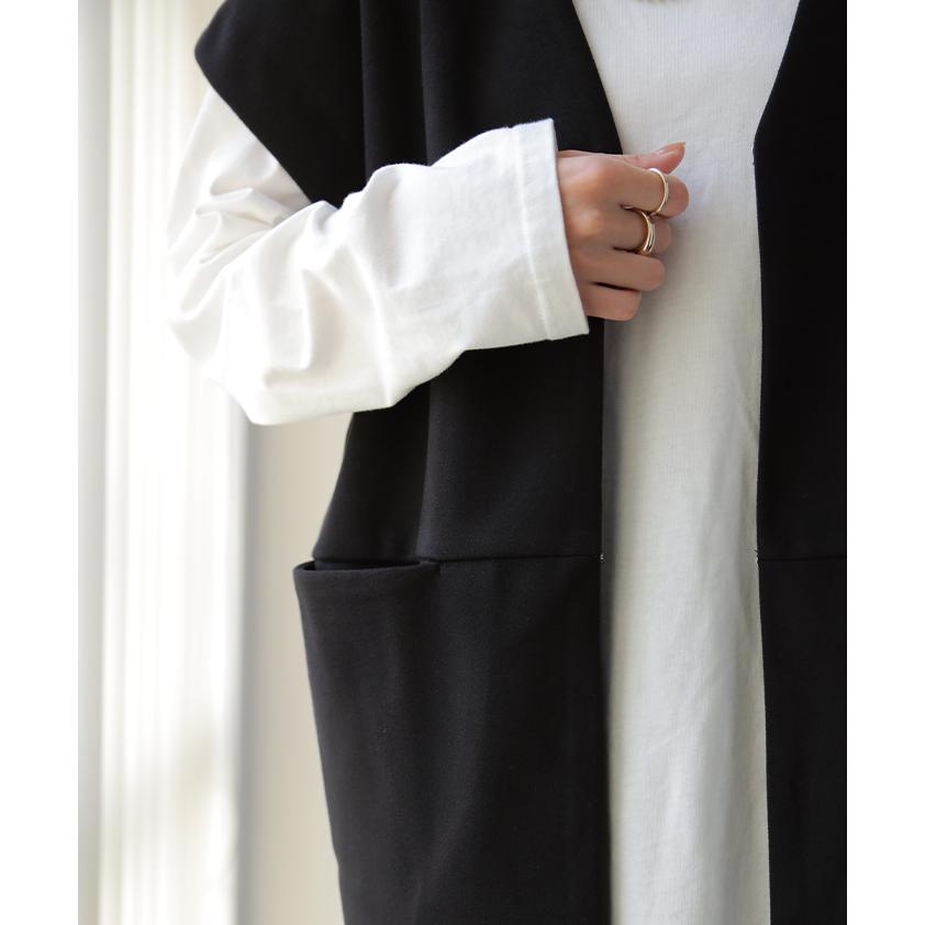 ベスト レディース ジレ トップス ノーカラー ウール調 前開き レイヤード お洒落 体型カバー 羽織 | HUG.U | 16