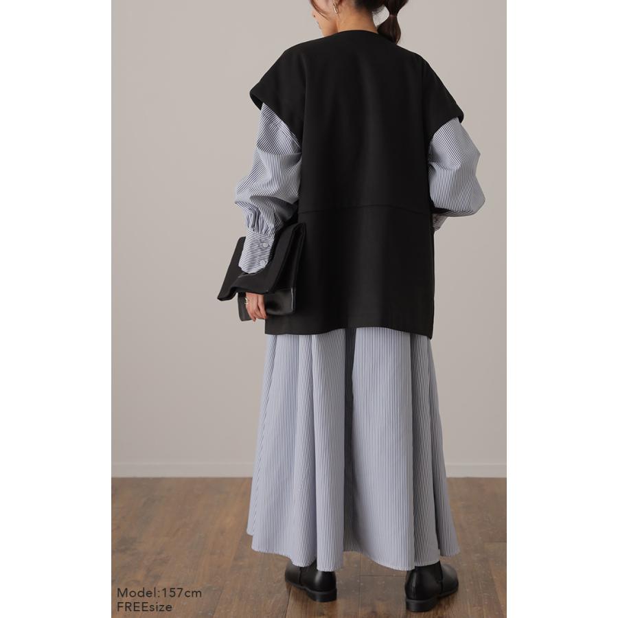 ベスト レディース ジレ トップス ノーカラー ウール調 前開き レイヤード お洒落 体型カバー 羽織 | HUG.U | 19