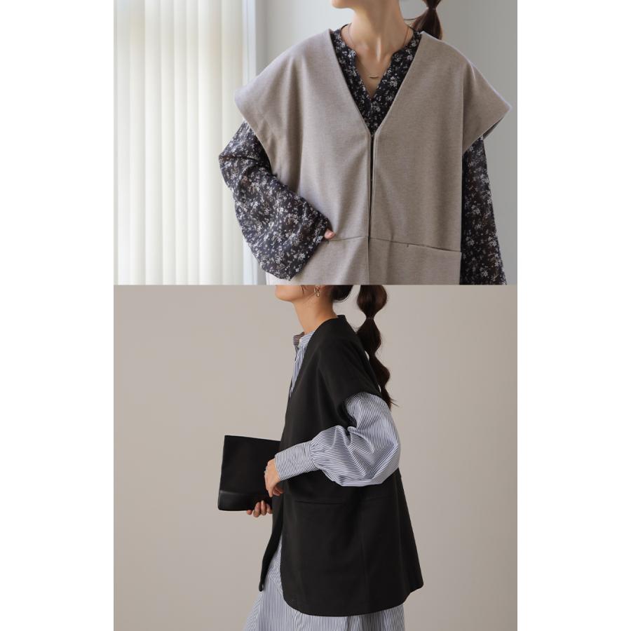 ベスト レディース ジレ トップス ノーカラー ウール調 前開き レイヤード お洒落 体型カバー 羽織 | HUG.U | 21