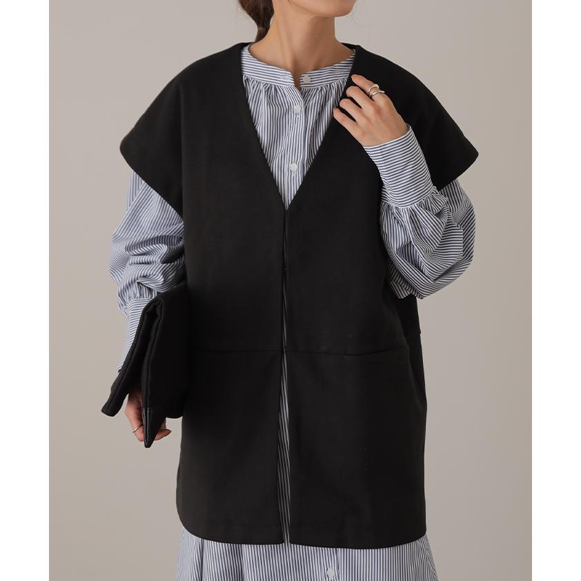 ベスト レディース ジレ トップス ノーカラー ウール調 前開き レイヤード お洒落 体型カバー 羽織 | HUG.U | 06