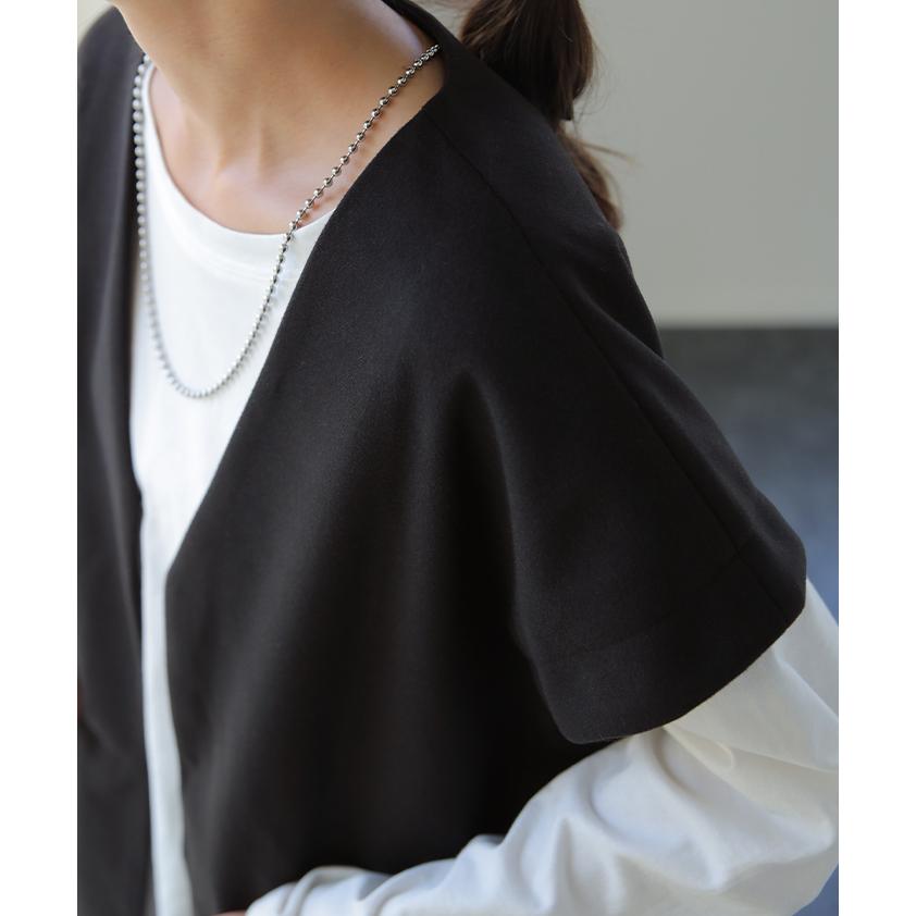 ベスト レディース ジレ トップス ノーカラー ウール調 前開き レイヤード お洒落 体型カバー 羽織 | HUG.U | 09