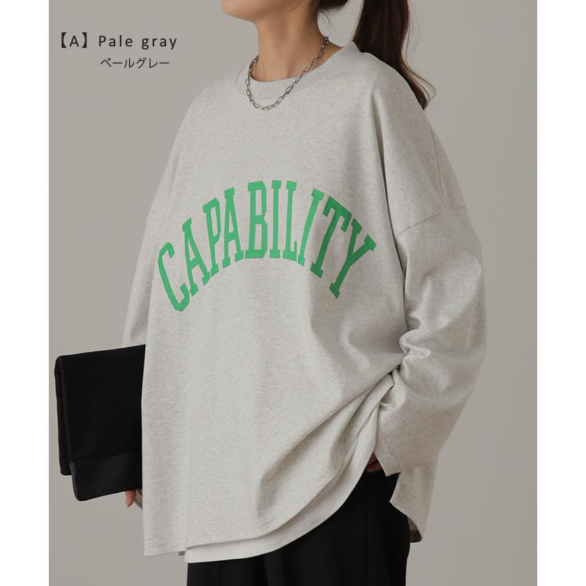 カットソー レディース トップス ロゴT 長袖 ロンT ロング Tシャツ チュニック ロゴ オーバーサイズ ゆったり | HUG.U | 26