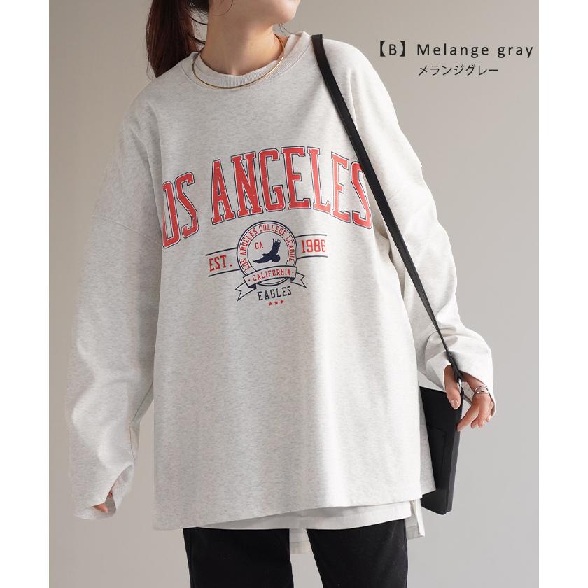 カットソー レディース トップス ロゴT 長袖 ロンT ロング Tシャツ チュニック ロゴ オーバーサイズ ゆったり | HUG.U | 32