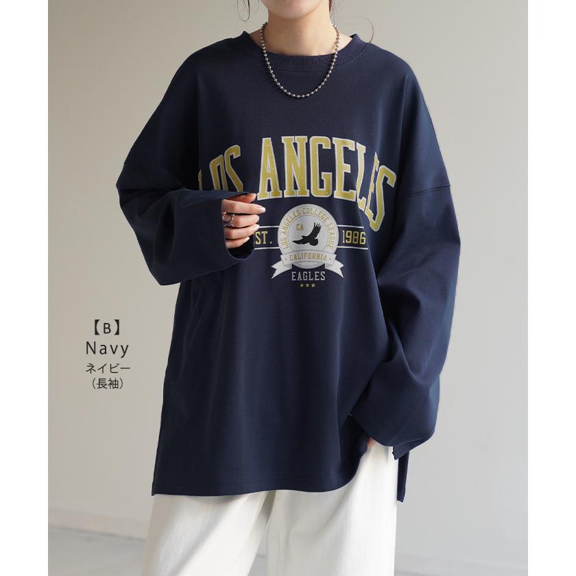 カットソー レディース トップス ロゴT 長袖 ロンT ロング Tシャツ チュニック ロゴ オーバーサイズ ゆったり | HUG.U | 35